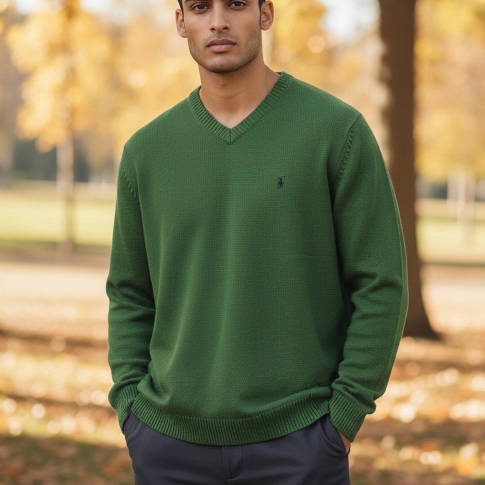 Vintage ARIZONA JEAN CO. Classic Green V-Neck knit Sweater Men's size Large